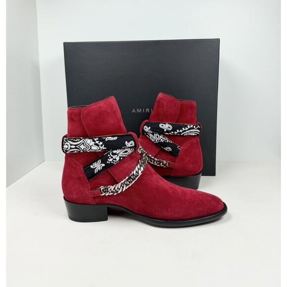 Size 7.5US - Amiri Chain Link Bandana Boots Merlot Red Suede❤️ NEW/RETAIL $1.4K! main image 4